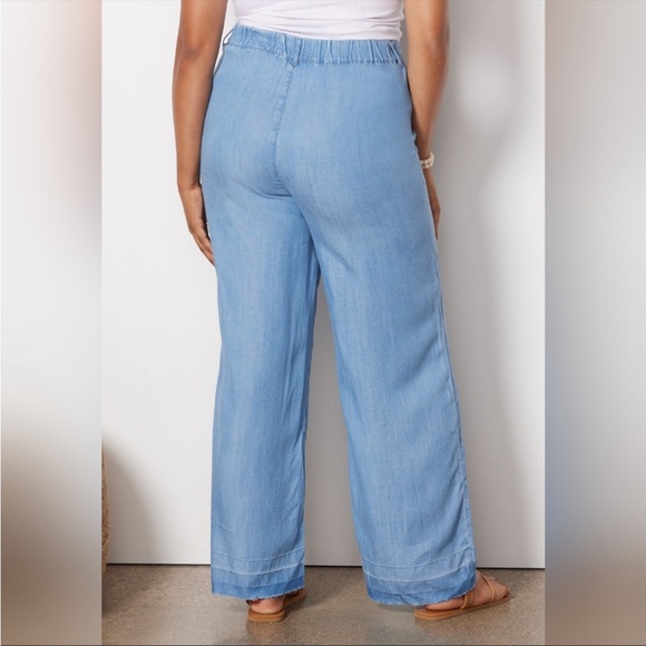 NEW Cloth & Stone Summer Breeze Washed Blue Released Hem Wide Leg Pants - Picture 3 of 4